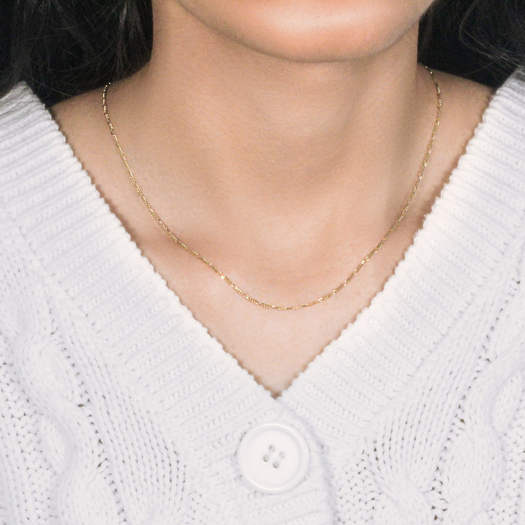 14K Yellow Gold Solid Figaro Chain – 1.30mm, Solid Gold