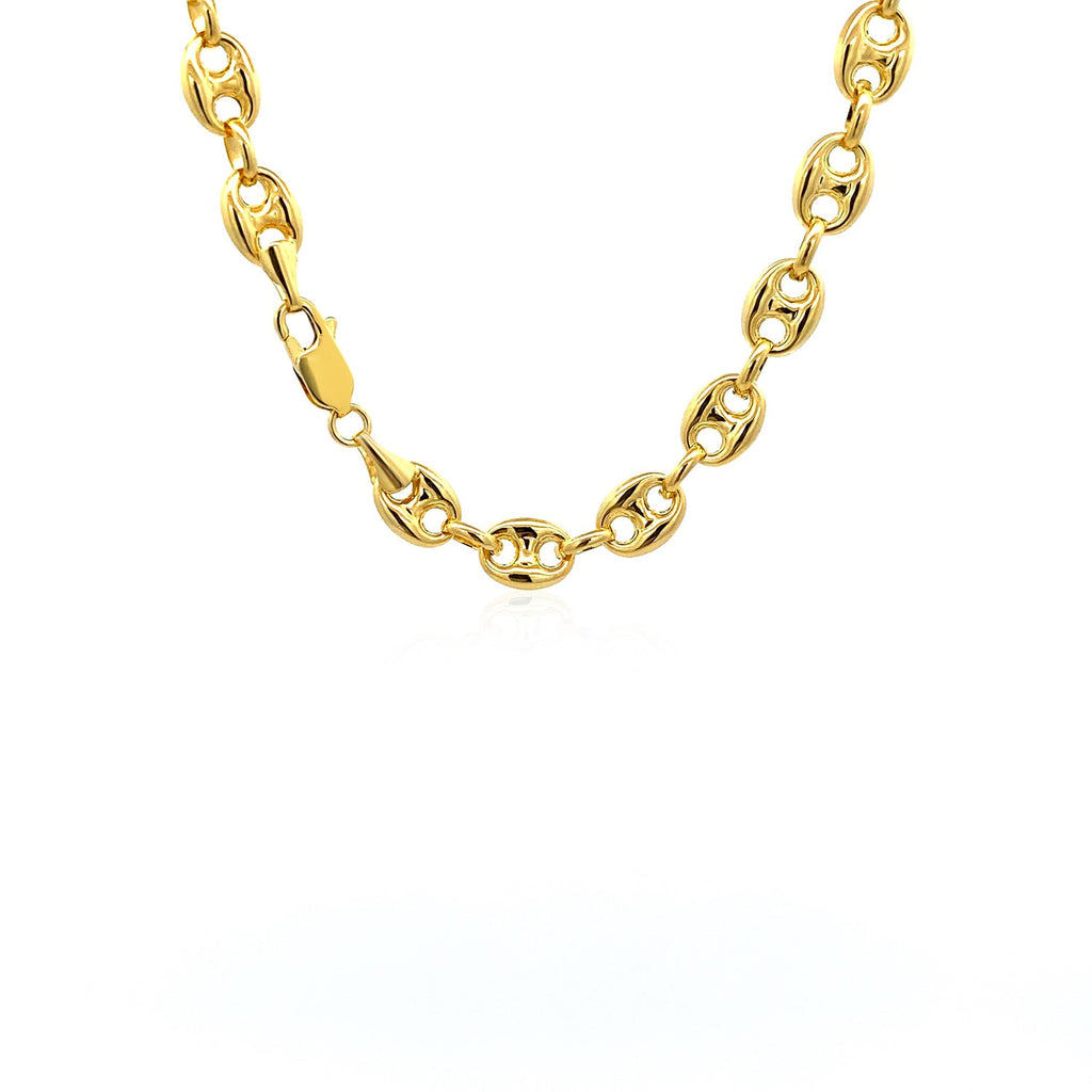 14K Yellow Gold Men's Puffed Mariner Link Chain Necklace – 18 to 24 Inches – 14K Gold