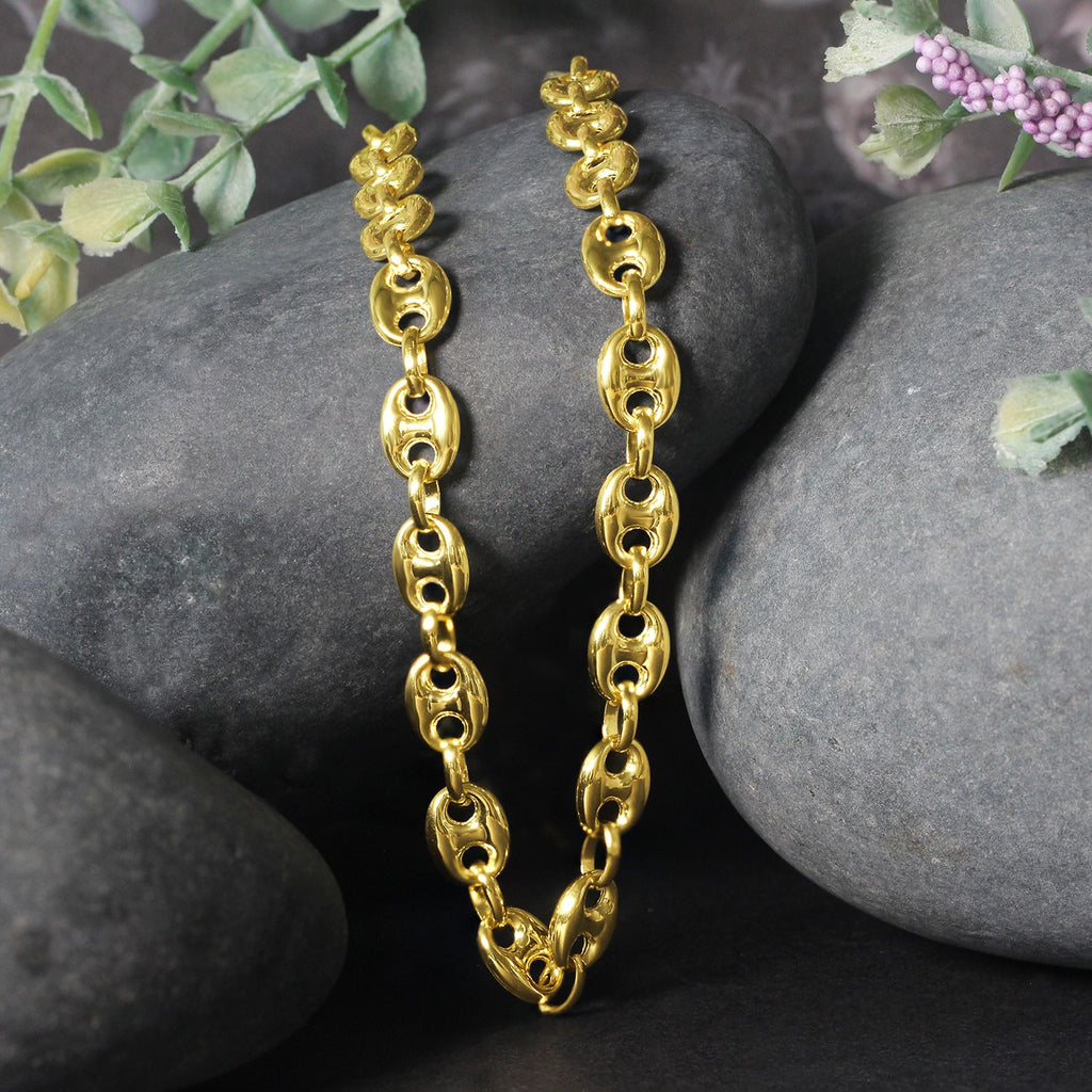 14K Yellow Gold Men's Puffed Mariner Link Chain Necklace – 18 to 24 Inches – 14K Gold