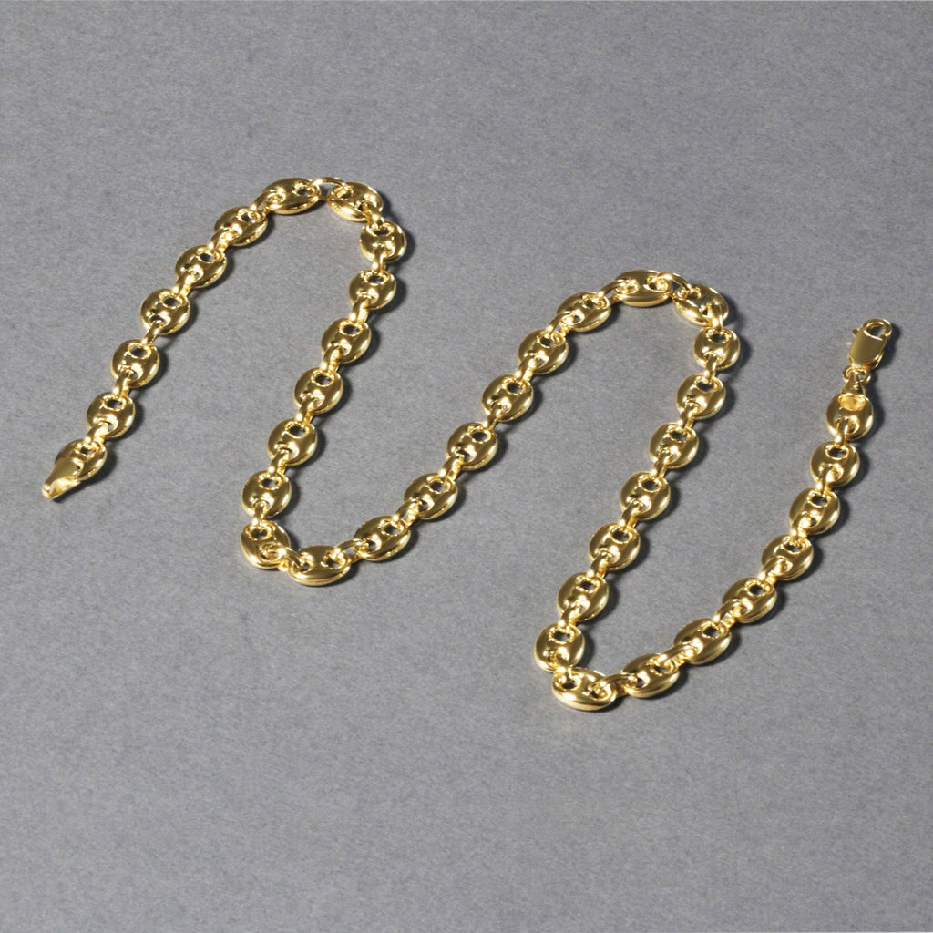 14K Yellow Gold Men's Puffed Mariner Link Chain Necklace – 18 to 24 Inches – 14K Gold