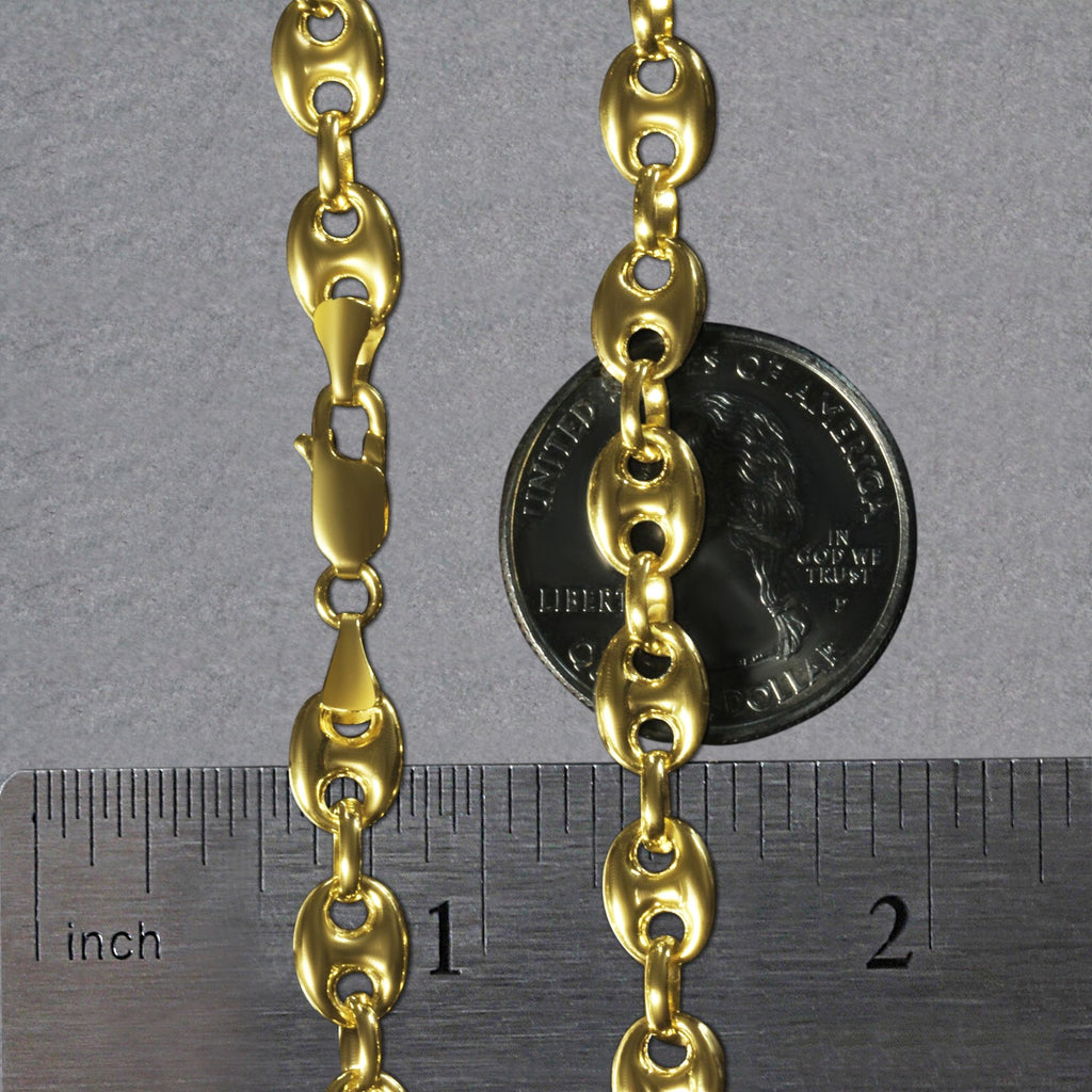14K Yellow Gold Men's Puffed Mariner Link Chain Necklace – 18 to 24 Inches – 14K Gold