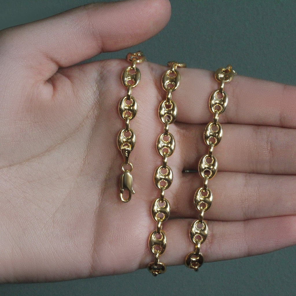 14K Yellow Gold Men's Puffed Mariner Link Chain Necklace – 18 to 24 Inches – 14K Gold