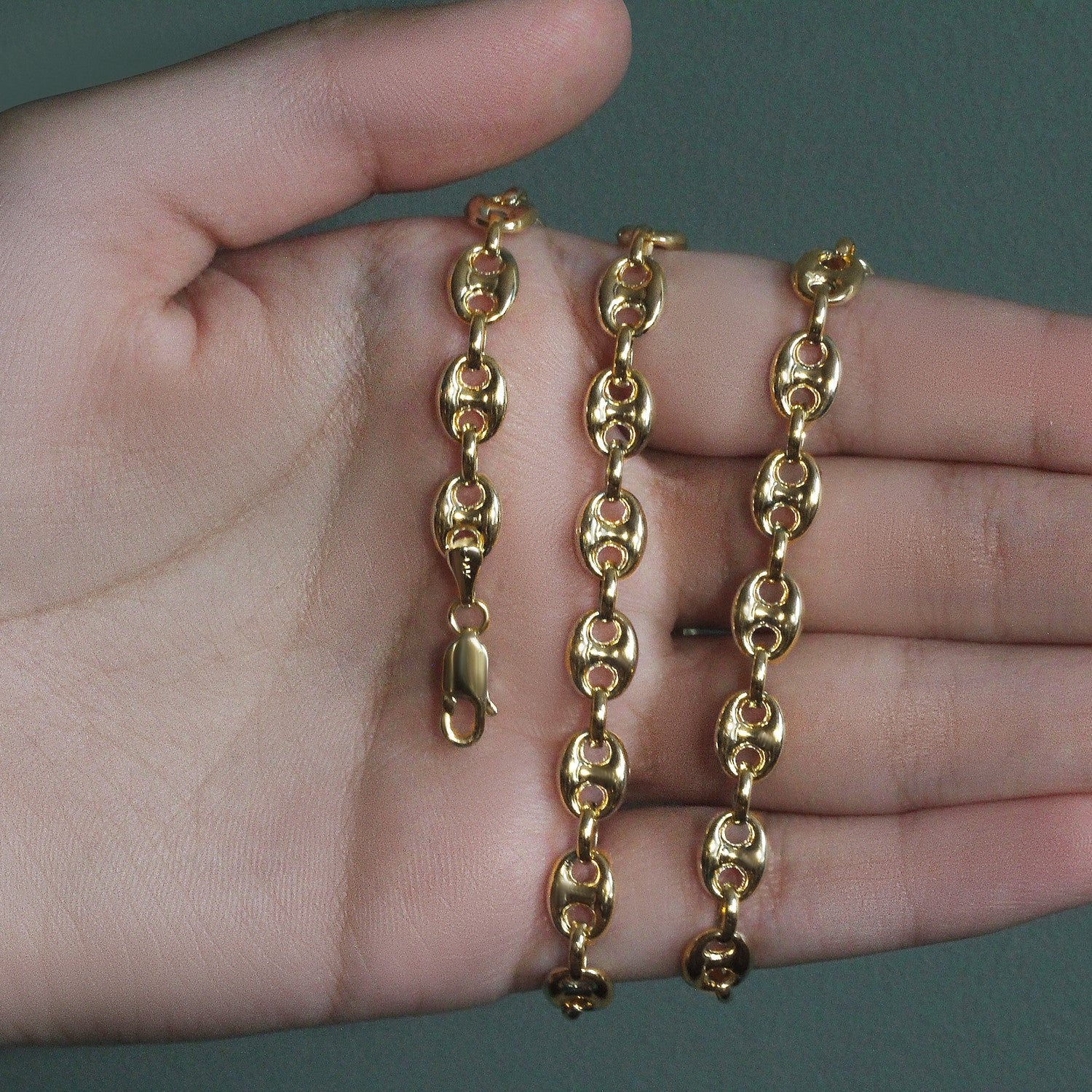 14K Yellow Gold Men's Puffed Mariner Link Chain Necklace – 18 to 24 Inches – 14K Gold