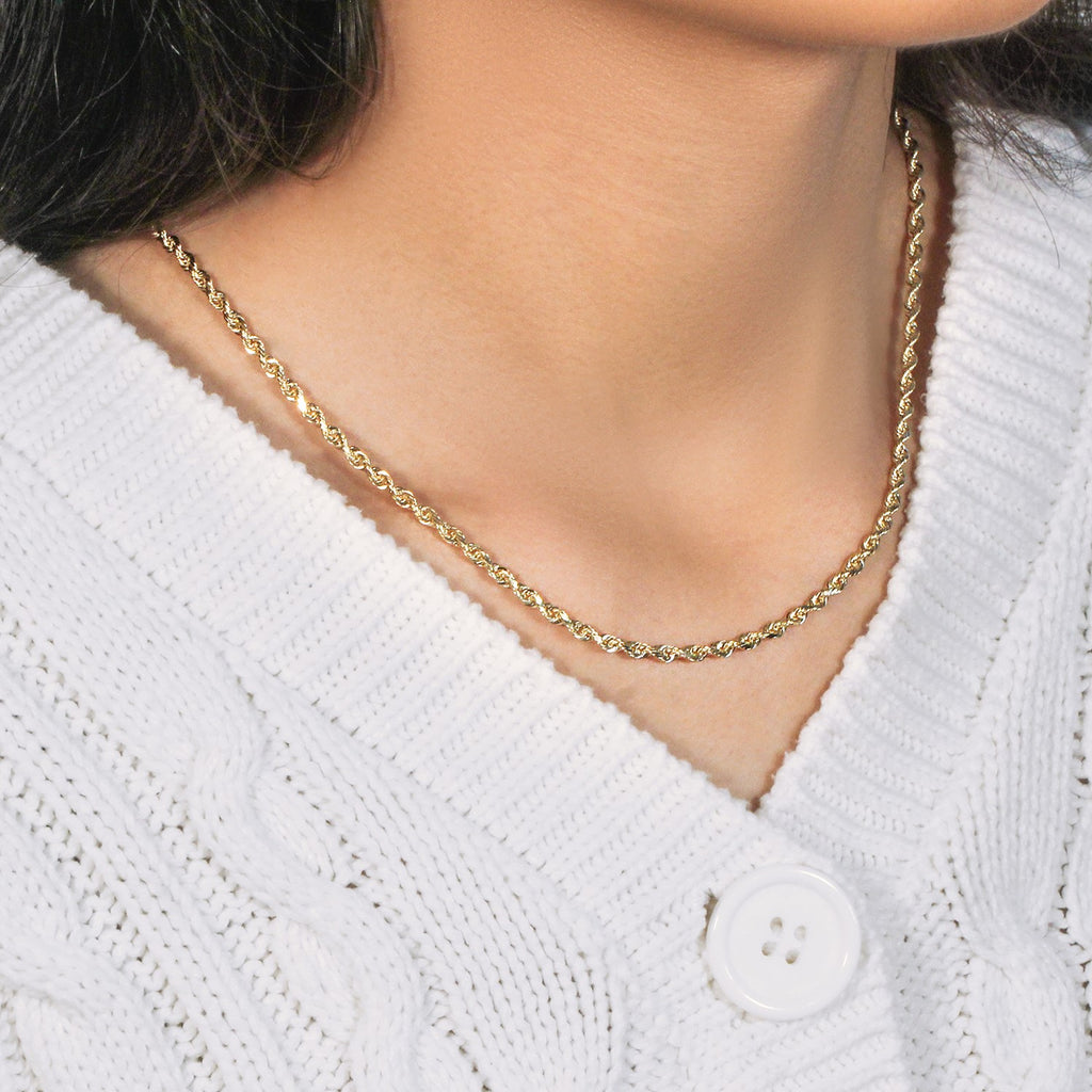 10K Yellow Gold Solid Diamond Cut Rope Chain Necklace (3.00 mm)
