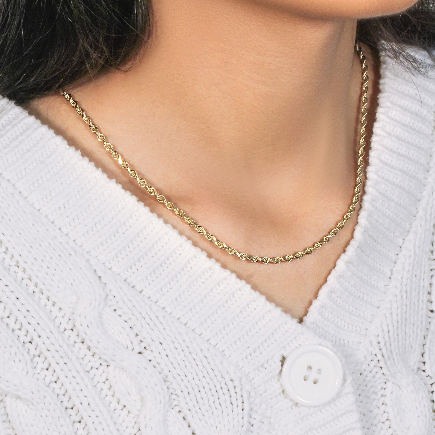10K Yellow Gold Solid Diamond Cut Rope Chain Necklace (3.00 mm)