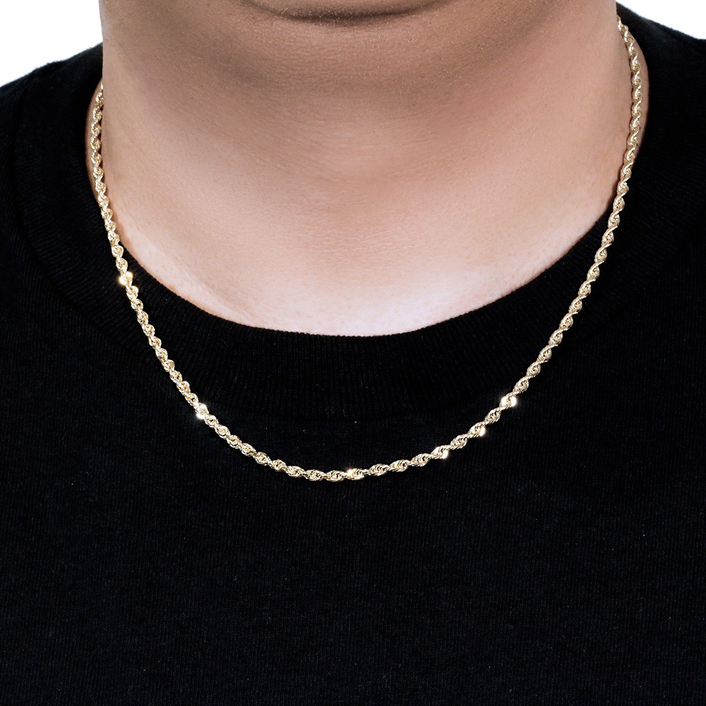 10K Yellow Gold Solid Diamond Cut Rope Chain Necklace (3.00 mm)