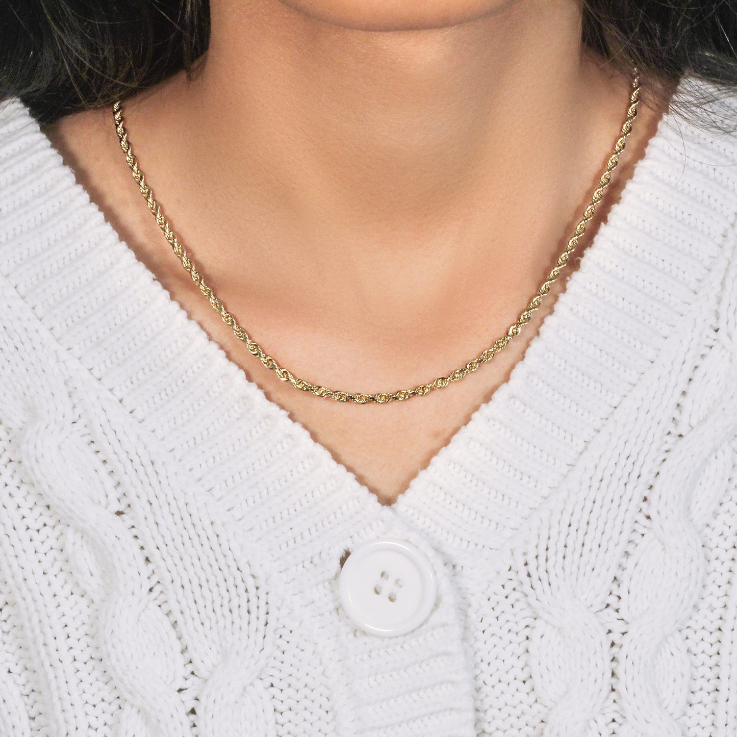 10K Yellow Gold Solid Diamond Cut Rope Chain Necklace (3.00 mm)