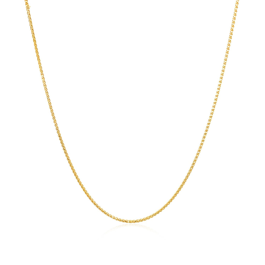 14K Yellow Gold Diamond Cut Round Wheat Chain – 0.60mm, Solid Gold