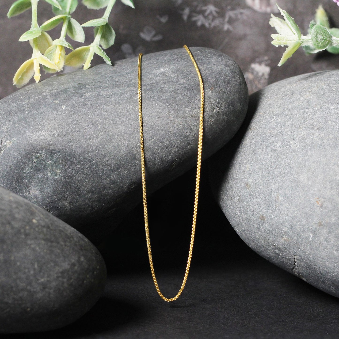14K Yellow Gold Diamond Cut Round Wheat Chain Necklace (0.60 mm)