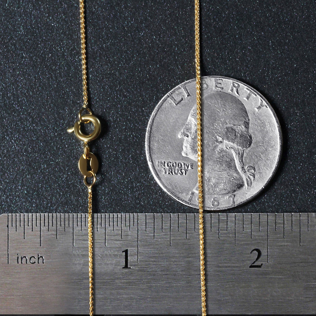 14K Yellow Gold Diamond Cut Round Wheat Chain – 0.60mm, Solid Gold