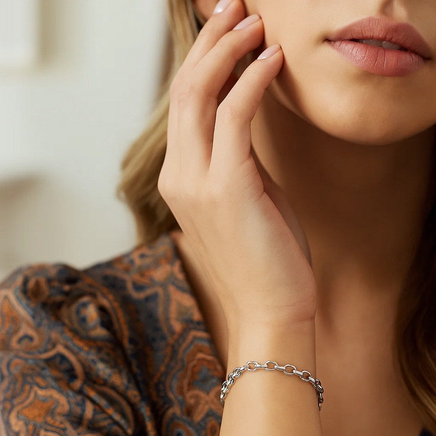 14K White Gold Oval Rolo Bracelet (3.20mm)