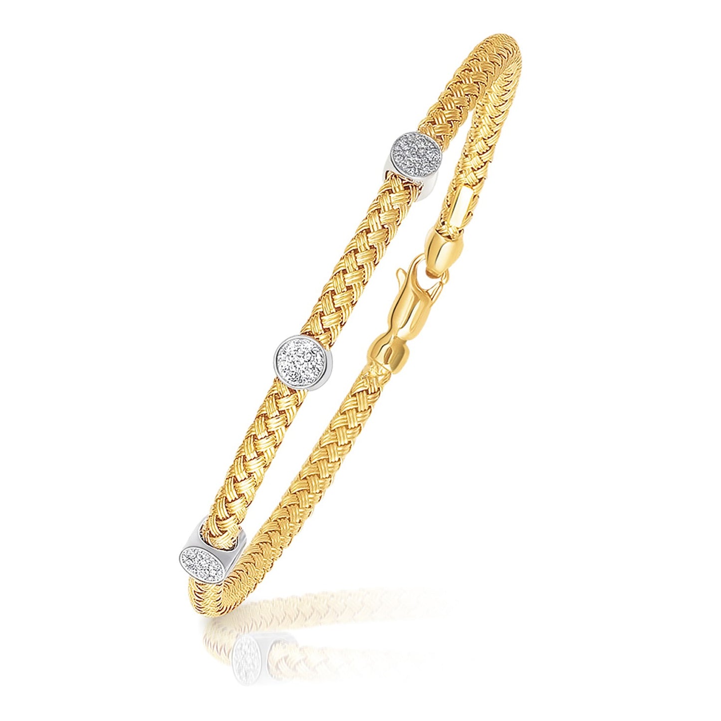 14K Two-Tone Gold Diamond Accent Basket Weave Bracelet | 0.19 cttw | 7.25 Inches