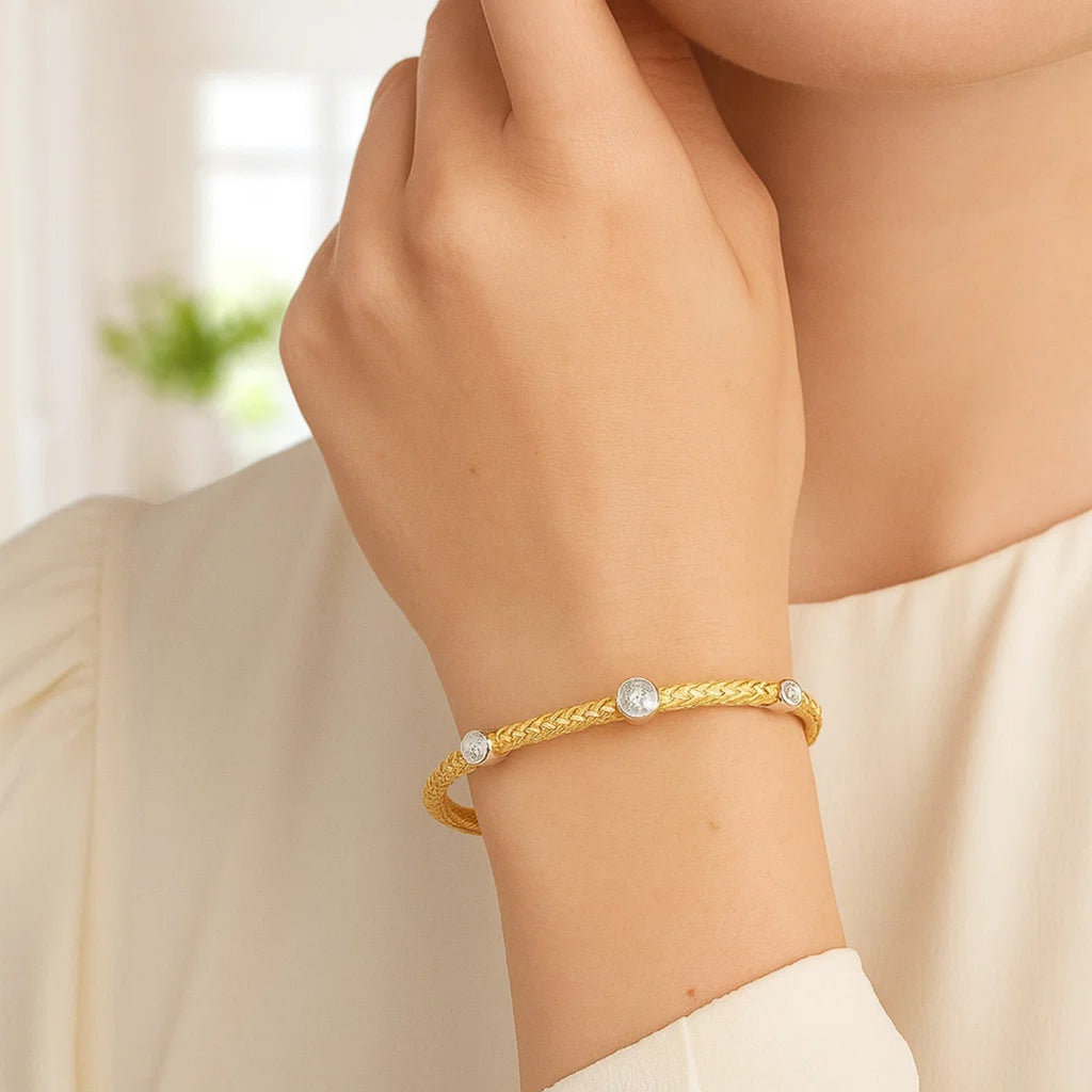 14K Two-Tone Gold Diamond Accent Basket Weave Bracelet | 0.19 cttw | 7.25 Inches
