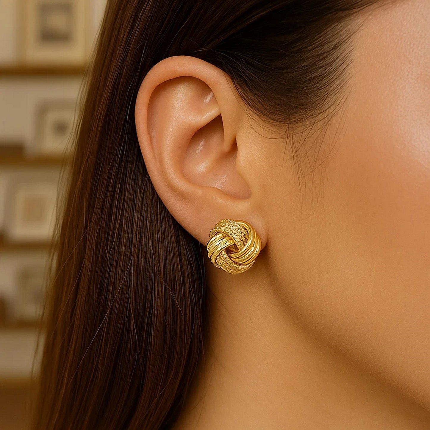 14k Yellow Gold Interweaved Love Knot Stud Earrings (12.7mm)