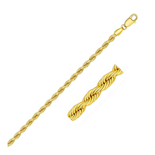 14K Yellow Gold Solid Rope Bracelet (3.00 mm)