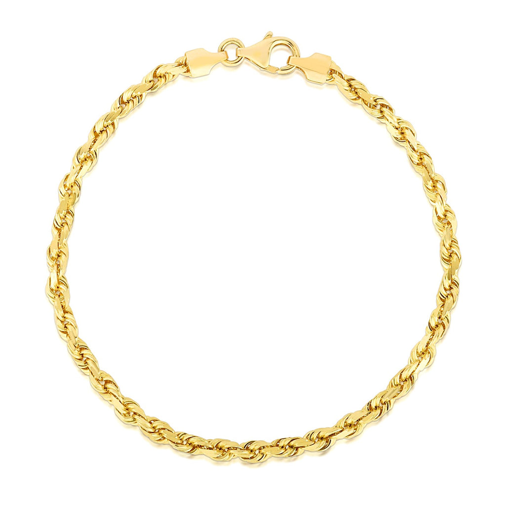 14K Yellow Gold Solid Diamond Cut Rope Bracelet (4.00 mm)