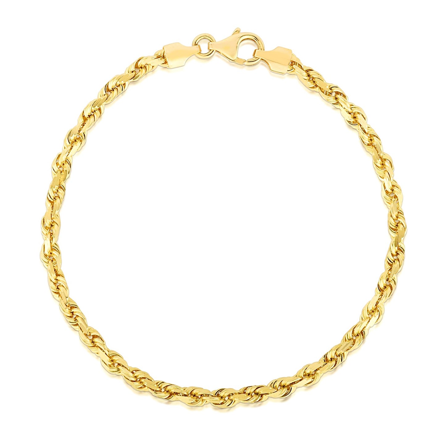 14K Yellow Gold Solid Diamond Cut Rope Bracelet (4.00 mm)