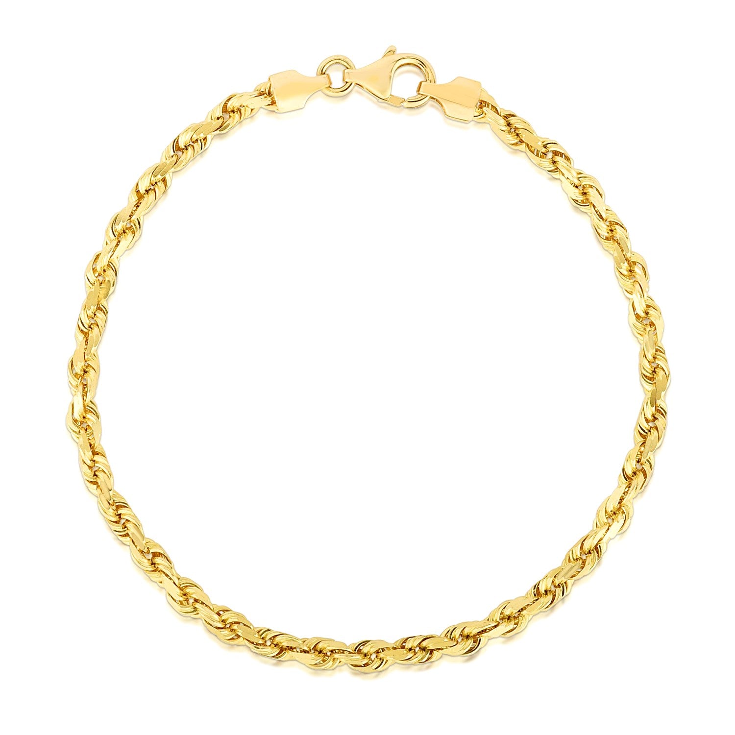 14K Yellow Gold Solid Diamond Cut Rope Bracelet (4.00 mm)
