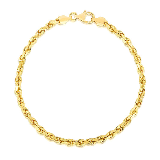 14K Yellow Gold Solid Diamond Cut Rope Bracelet (4.00 mm)