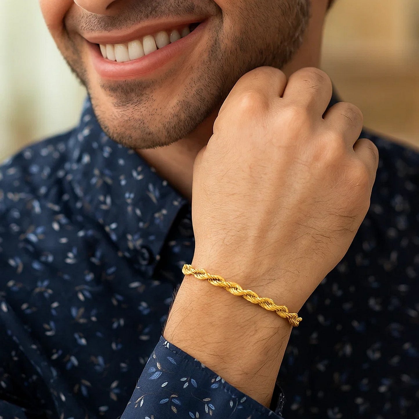 14K Yellow Gold Solid Diamond Cut Rope Bracelet (4.00 mm)