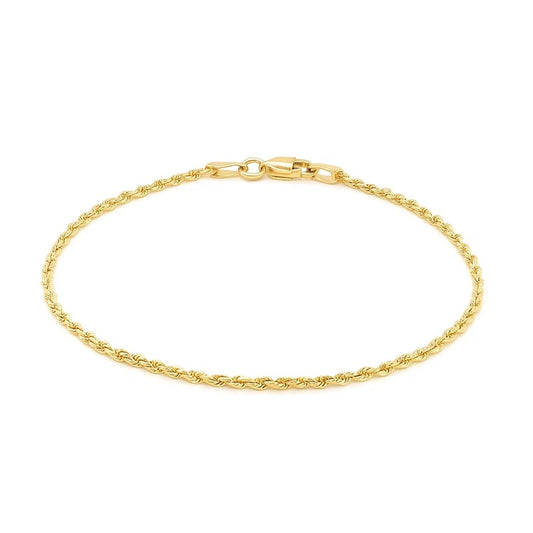 14K Yellow Gold Solid Diamond Cut Rope Bracelet (1.60mm)
