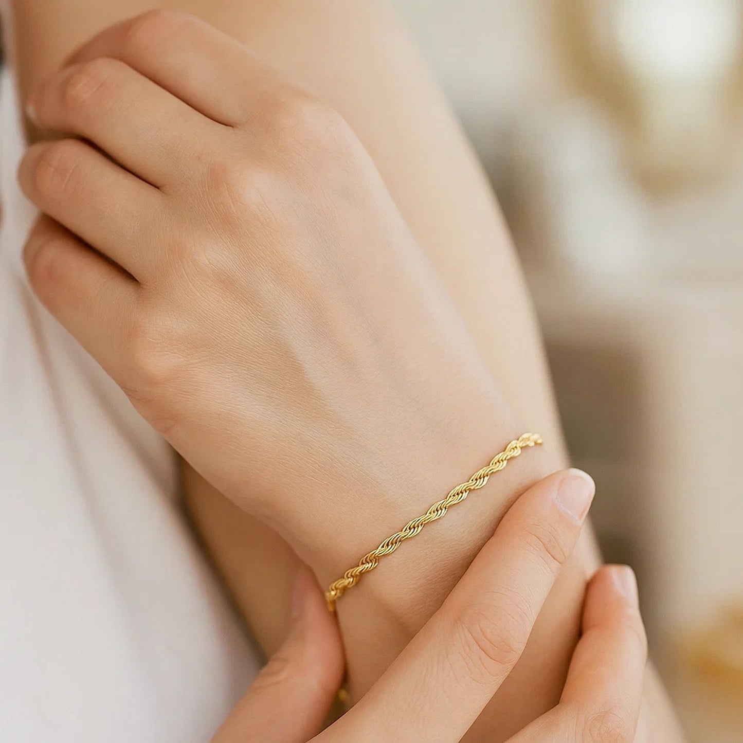 14K Yellow Gold Solid Diamond Cut Rope Bracelet (1.60mm)