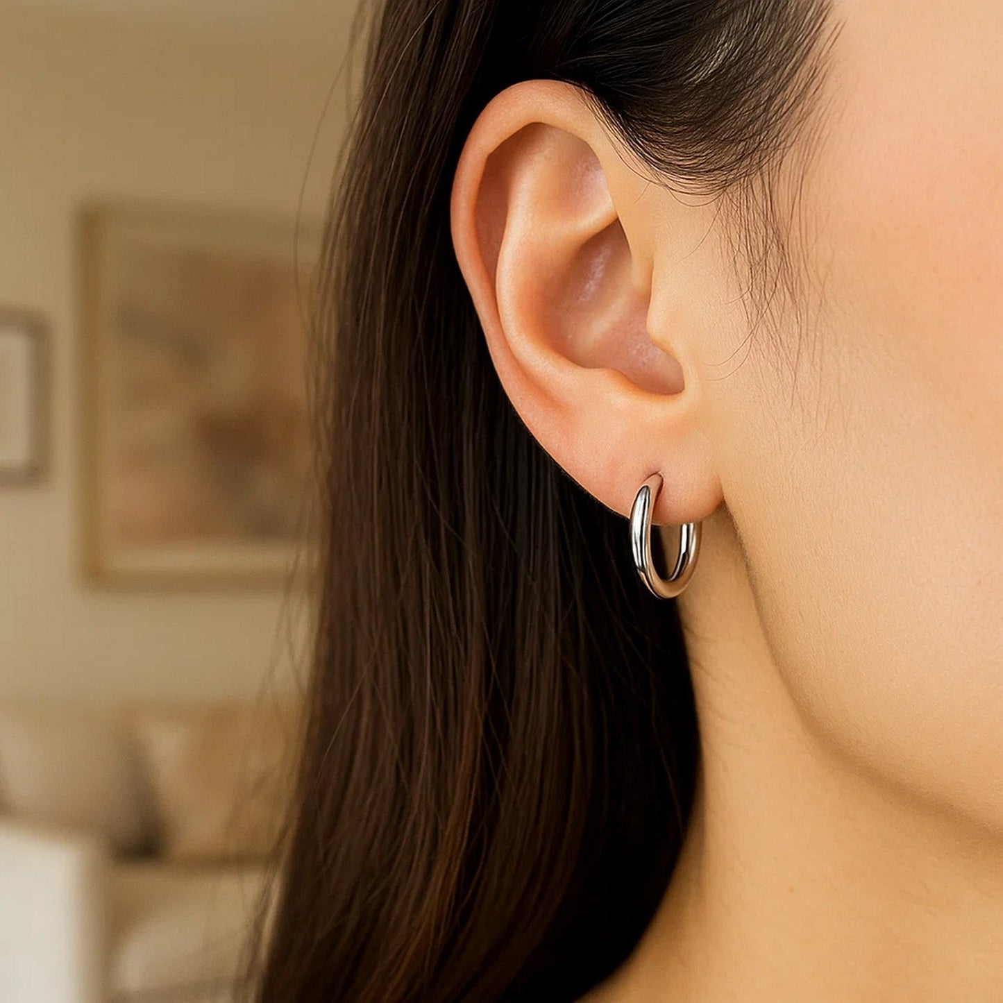 14k White Gold Polished Hoop Earrings (3x15mm)