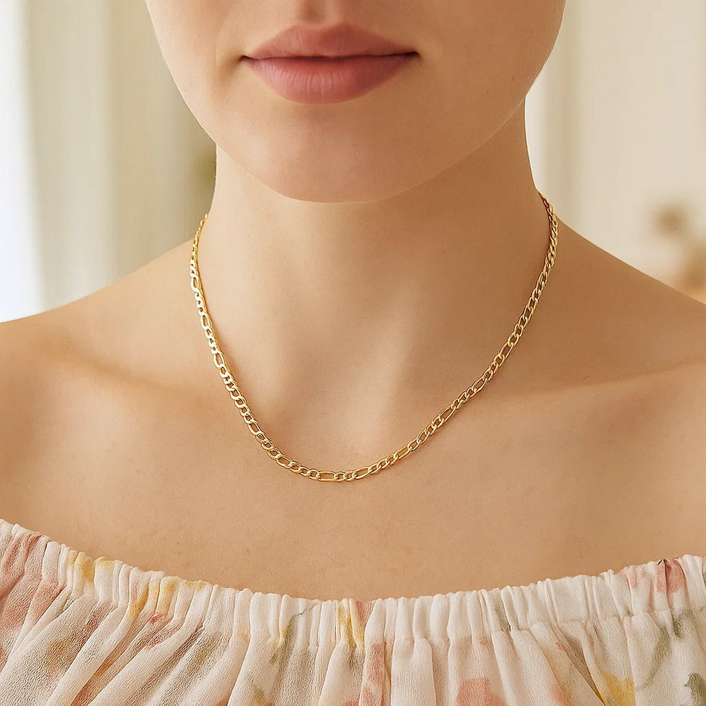 14K Yellow Gold Solid Figaro Chain – 2.80mm, Solid Gold