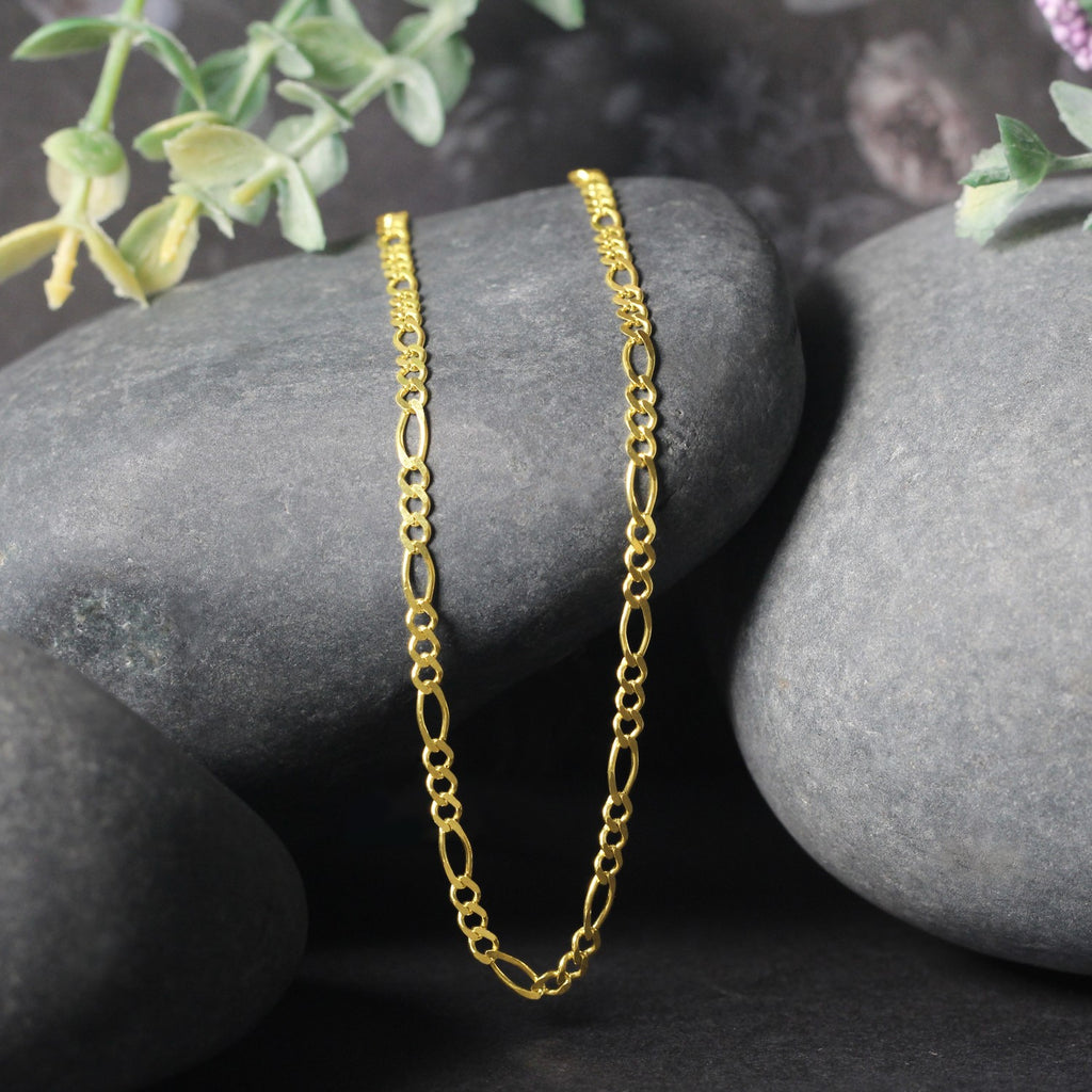 14K Yellow Gold Solid Figaro Chain – 2.80mm, Solid Gold
