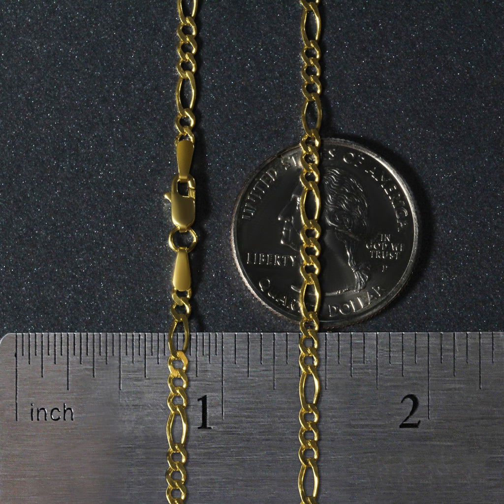 14K Yellow Gold Solid Figaro Chain – 2.80mm, Solid Gold