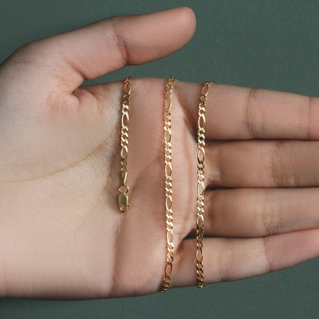 14K Yellow Gold Solid Figaro Chain – 2.80mm, Solid Gold