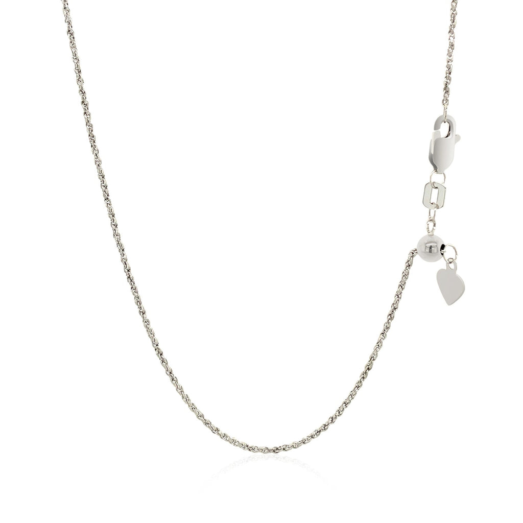 14K White Gold Adjustable Rope Chain Necklace (0.95mm)