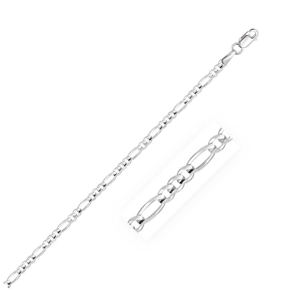 14K White Gold Solid Figaro Chain – 2.60mm, Solid Gold
