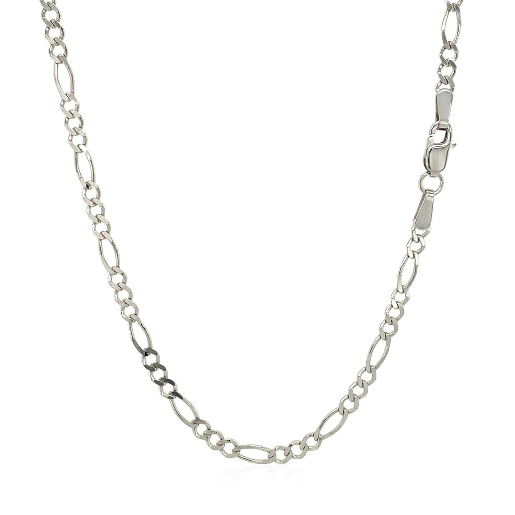 14K White Gold Solid Figaro Chain – 2.60mm, Solid Gold