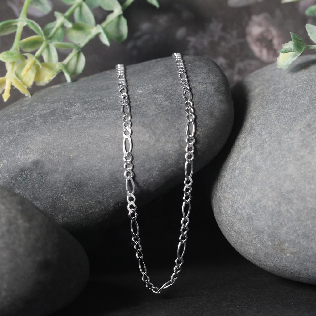 14K White Gold Solid Figaro Chain – 2.60mm, Solid Gold