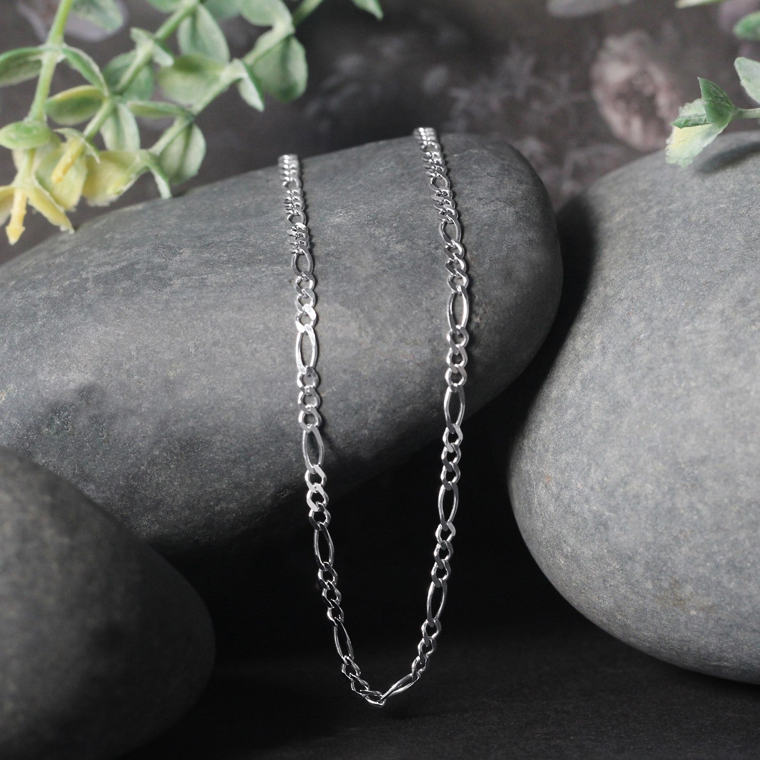 14K White Gold Solid Figaro Chain – 2.60mm, Solid Gold