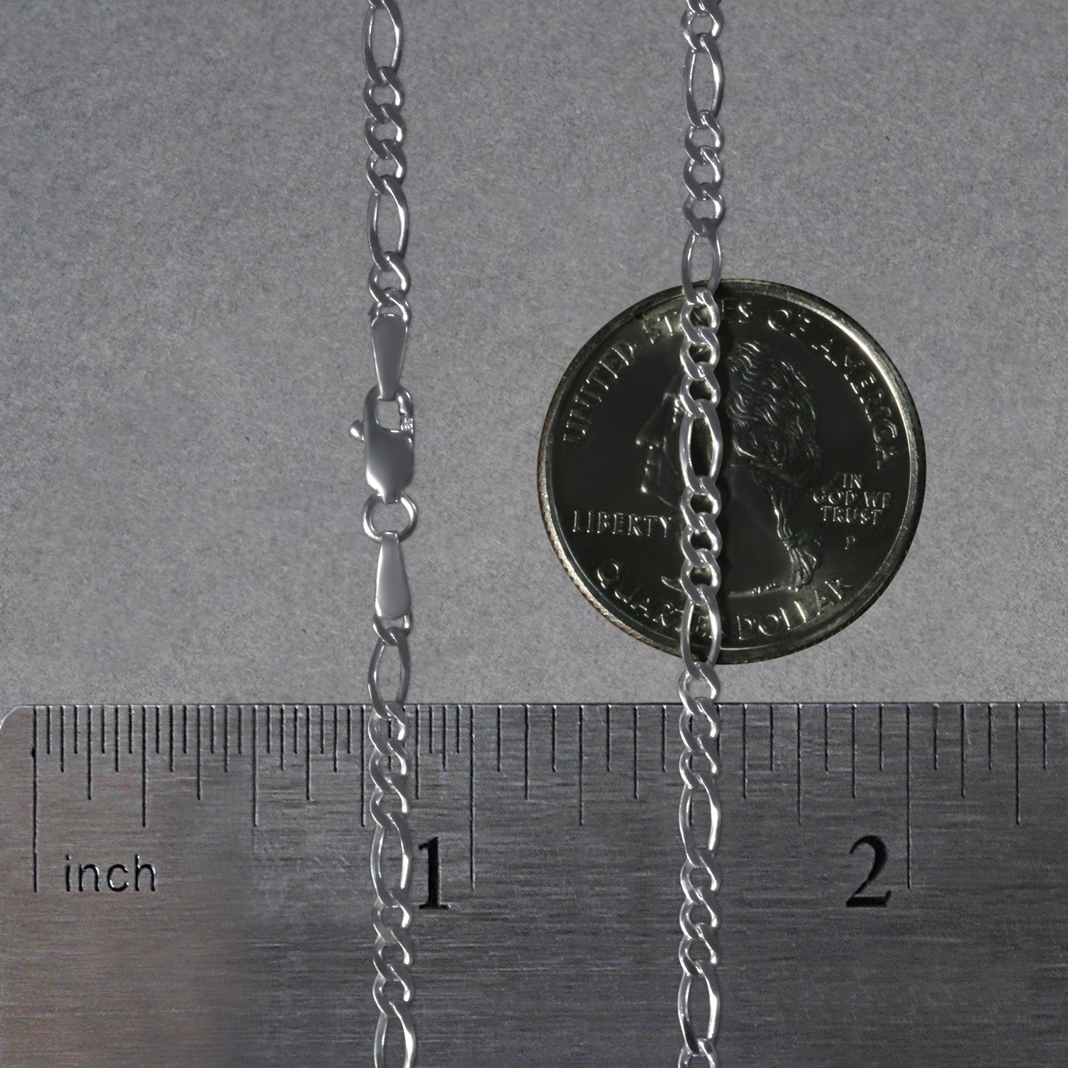 14K White Gold Solid Figaro Chain – 2.60mm, Solid Gold