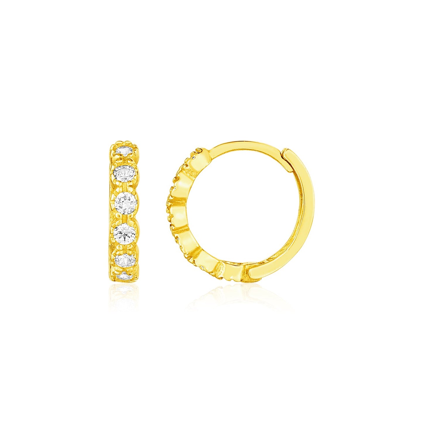 14k Yellow Gold 11mm Petite Hoop Earrings with Cubic Zirconia