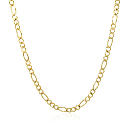 10K yellow gold solid Figaro chain, 2.60mm width, shown from an angled close‑up to highlight polished links and solid craftsmanship.