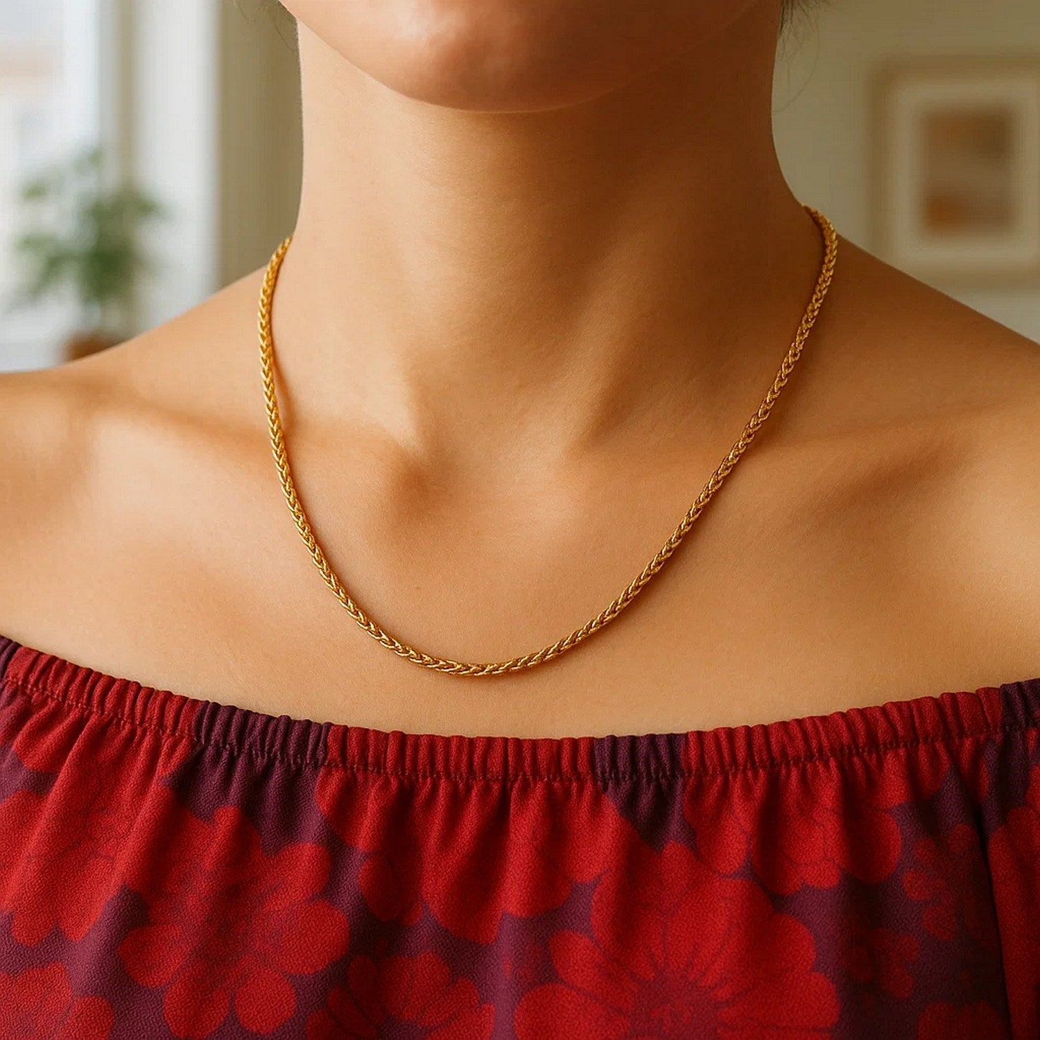 14K Yellow Gold Round Wheat Chain – 2.10mm, Solid Gold
