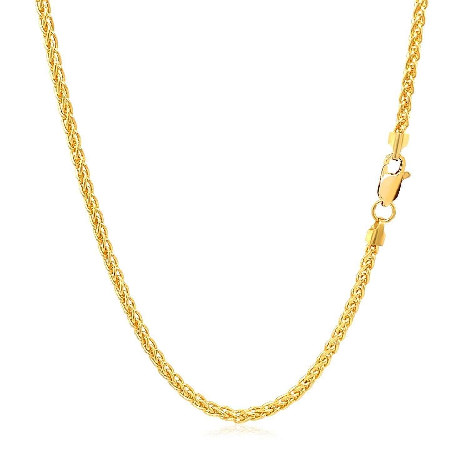 14K Yellow Gold Round Wheat Chain – 2.10mm, Solid Gold