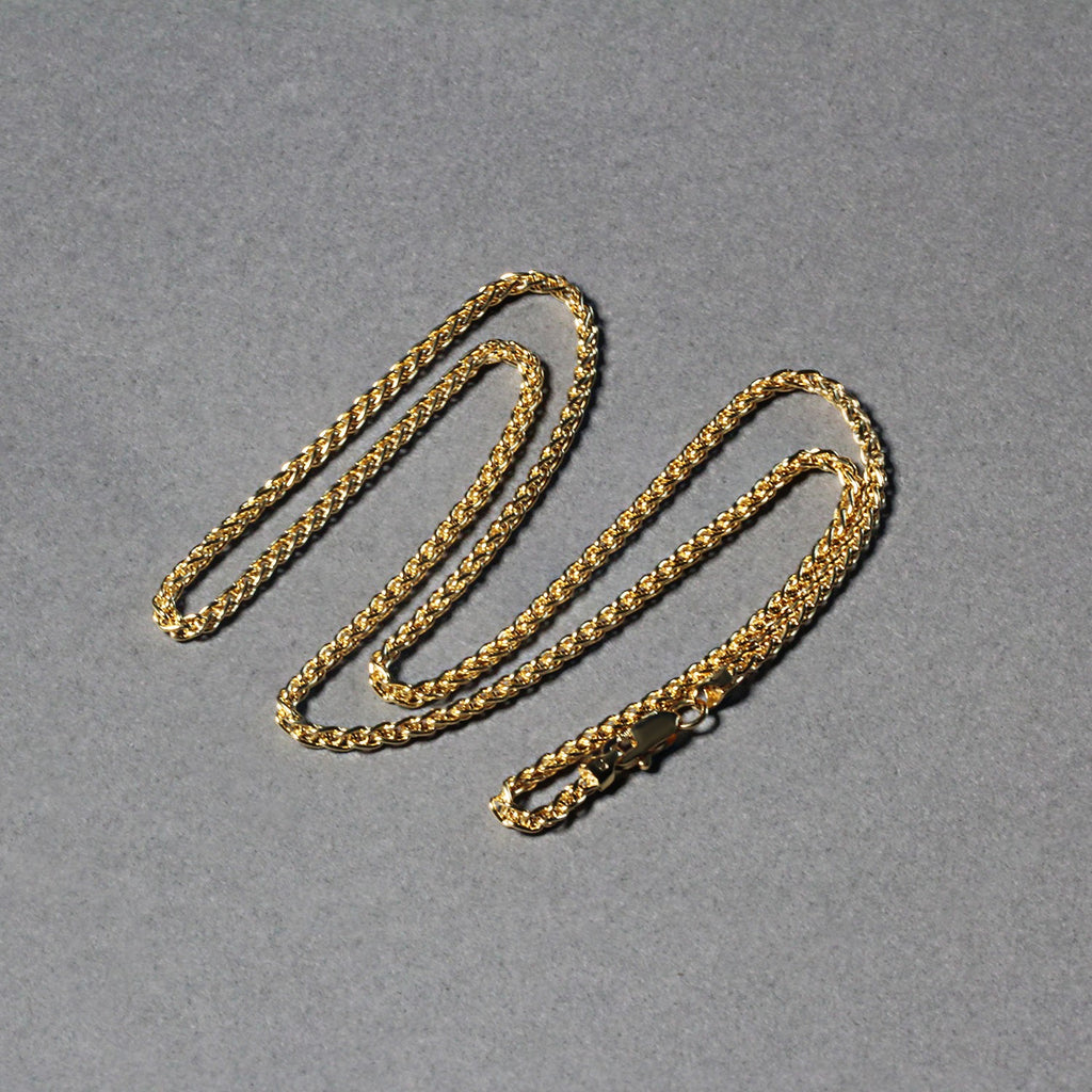 14K Yellow Gold Round Wheat Chain – 2.10mm, Solid Gold