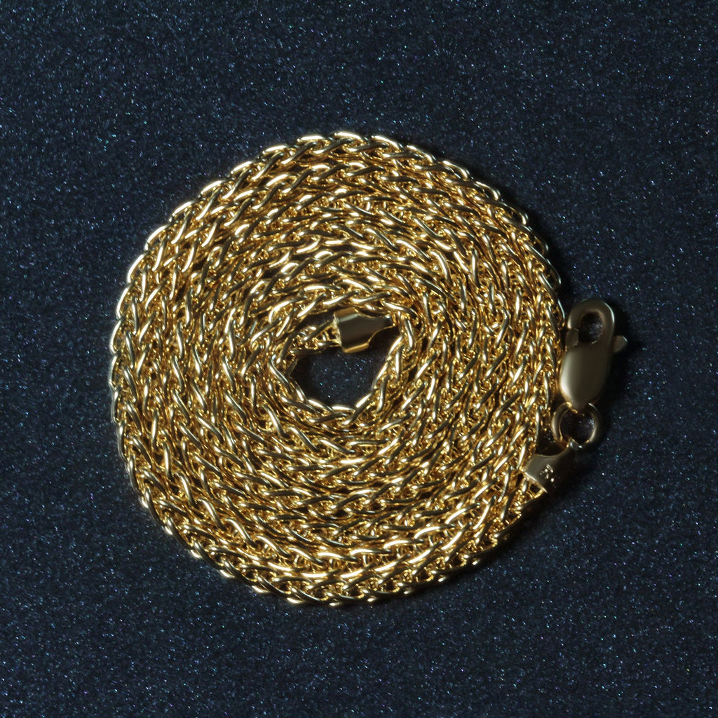 14K Yellow Gold Round Wheat Chain – 2.10mm, Solid Gold