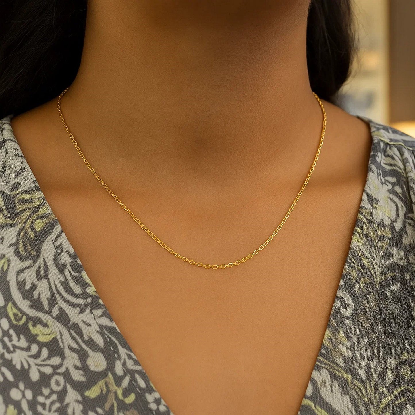 14K Yellow Gold Diamond Cut Cable Link Chain (1.10 mm)