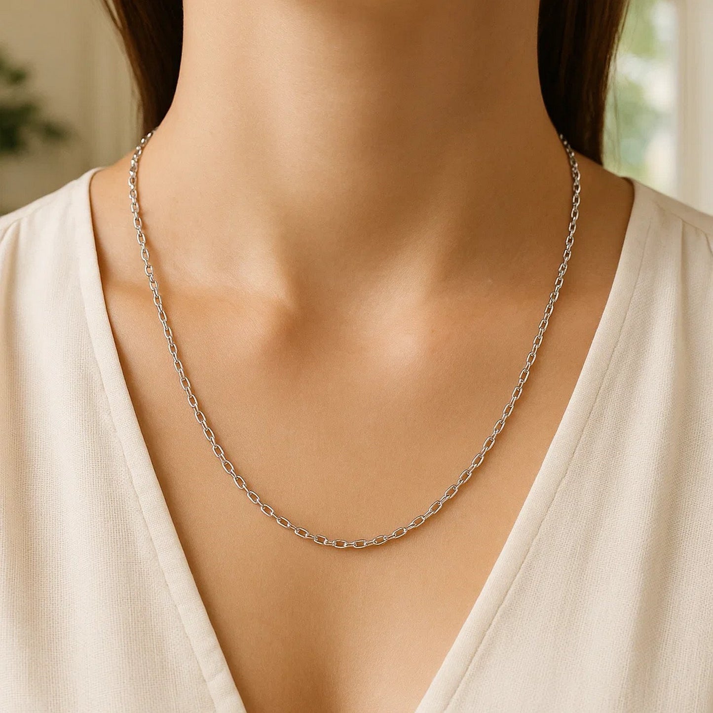 14k White Gold Diamond Cut Cable Link Chain (2.20 mm)