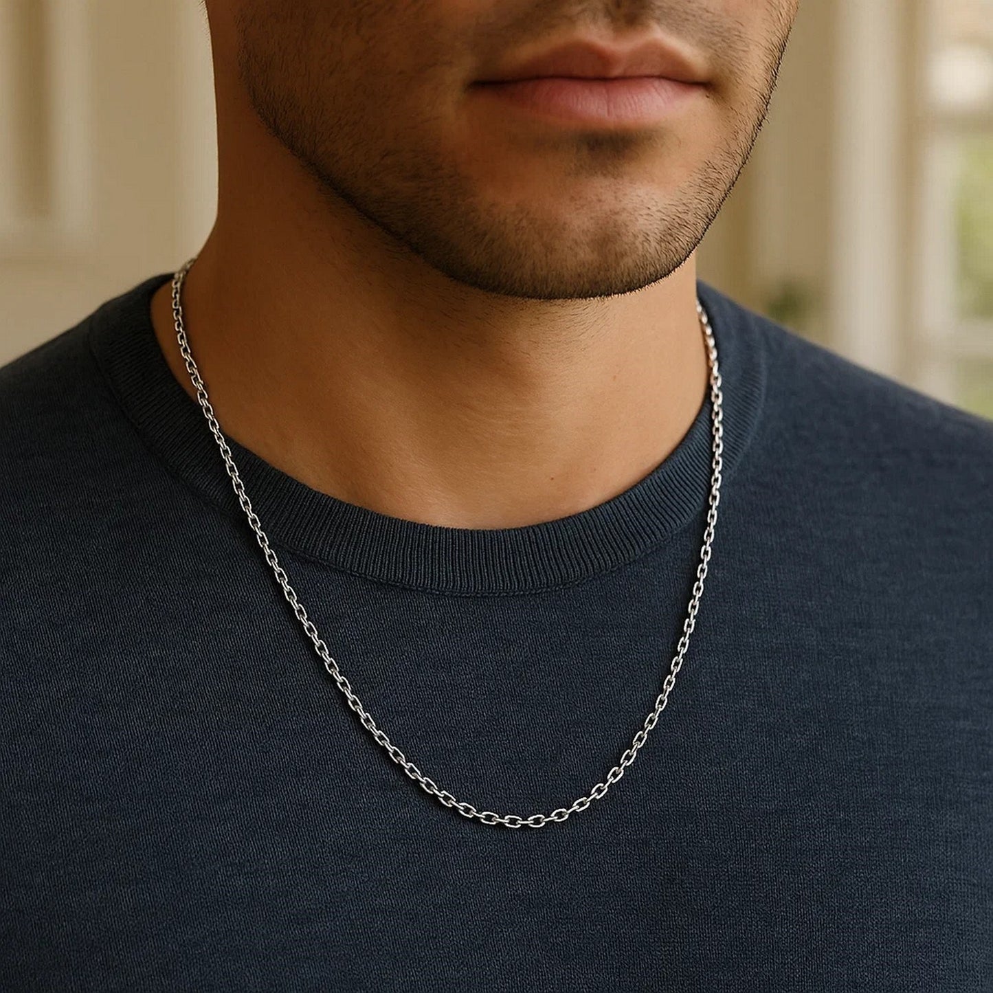 14k White Gold Diamond Cut Cable Link Chain (2.20 mm)
