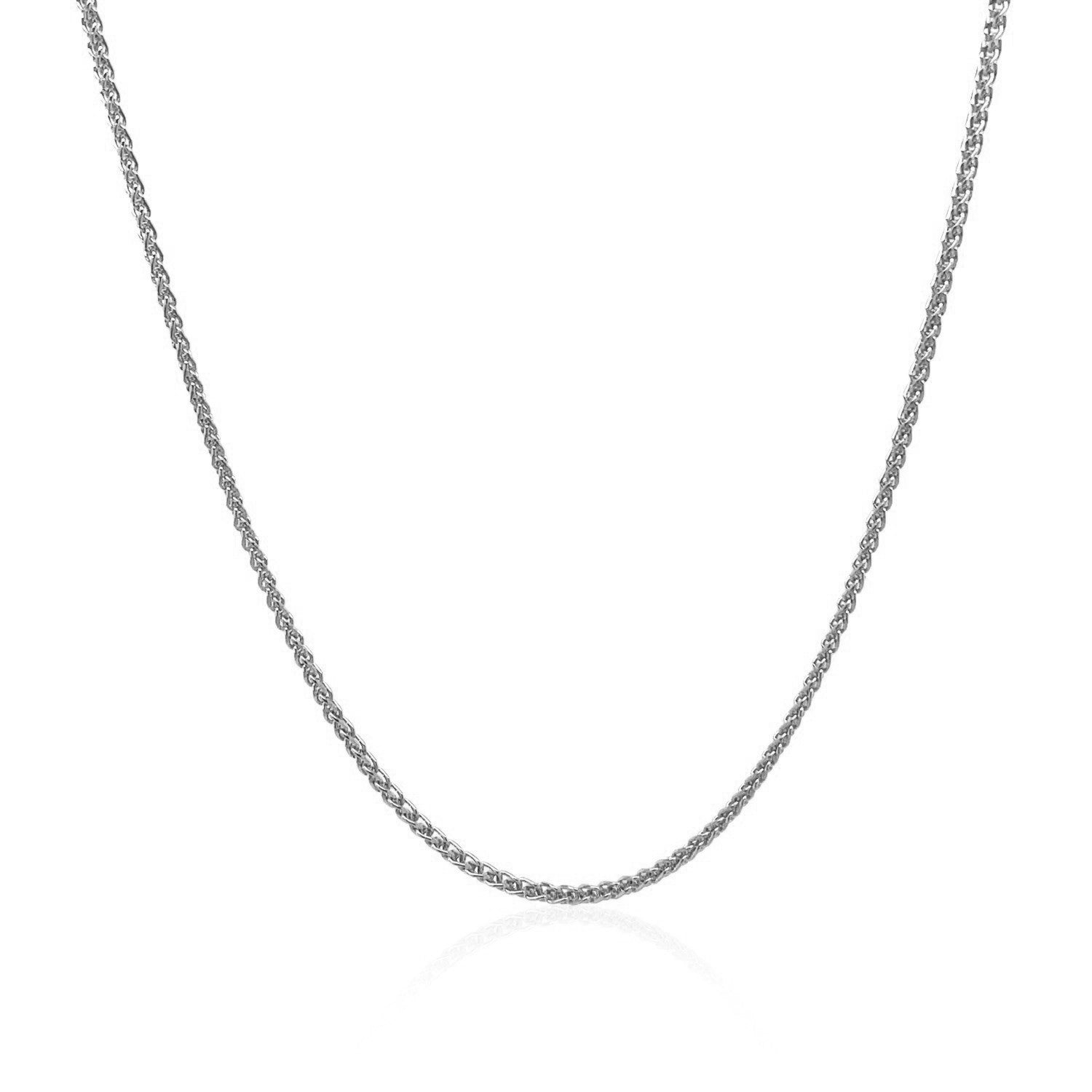 14K White Gold Diamond Cut Round Wheat Chain – 1.20mm, Solid Gold