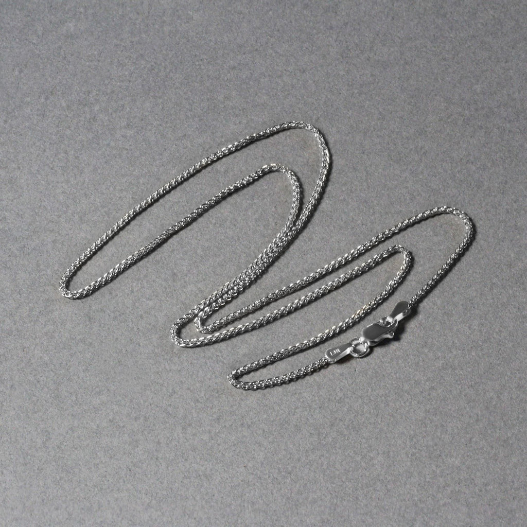 14K White Gold Diamond Cut Round Wheat Chain – 1.20mm, Solid Gold