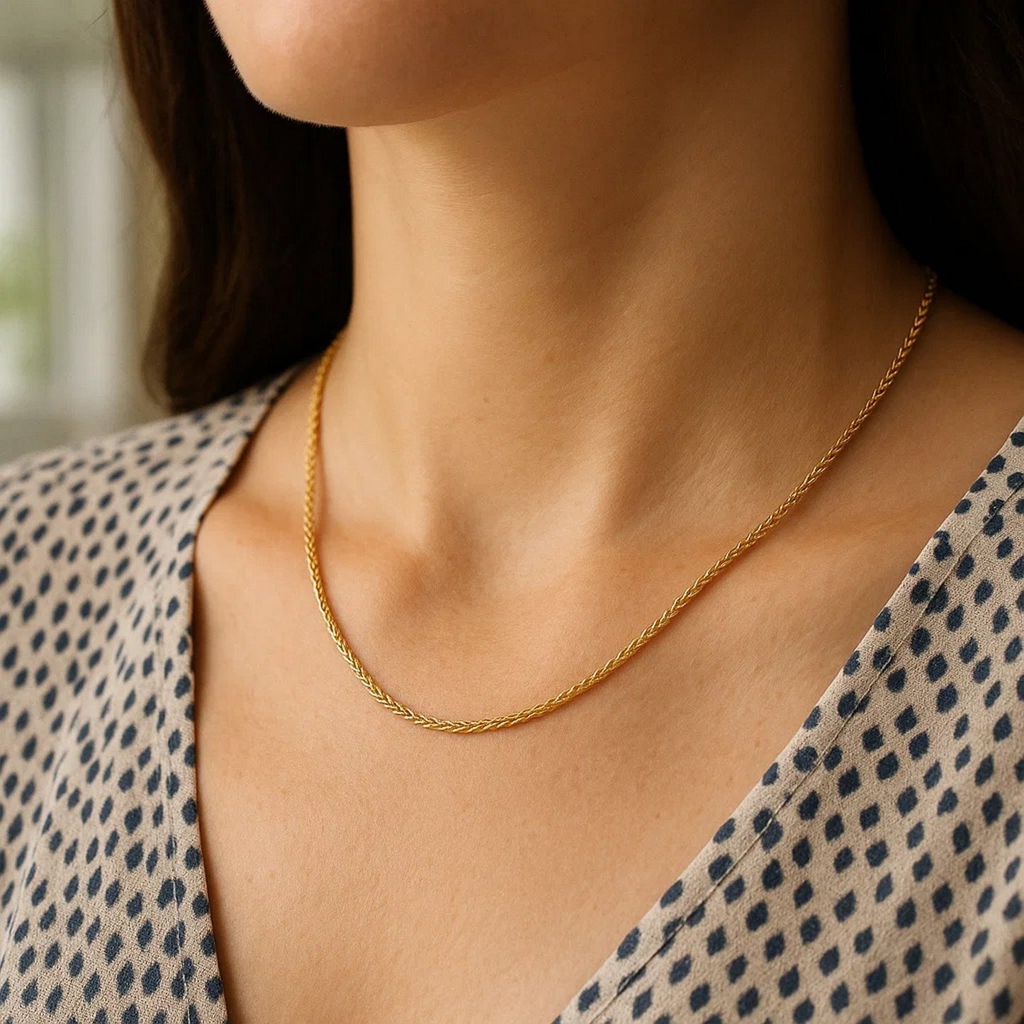 14K Yellow Gold Round Wheat Chain Necklace (1.00 mm)