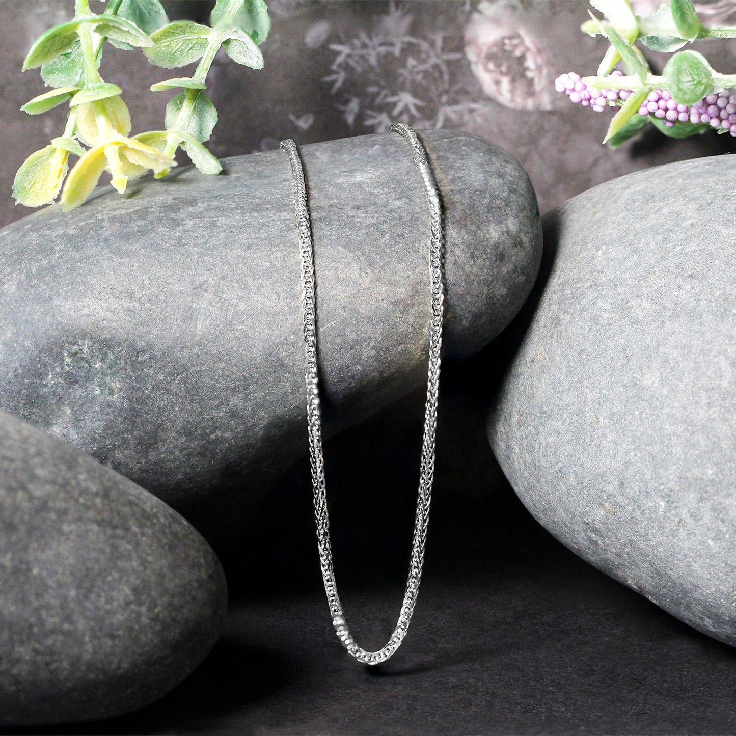 14K White Gold Square Wheat Chain Necklace (1.80 mm)